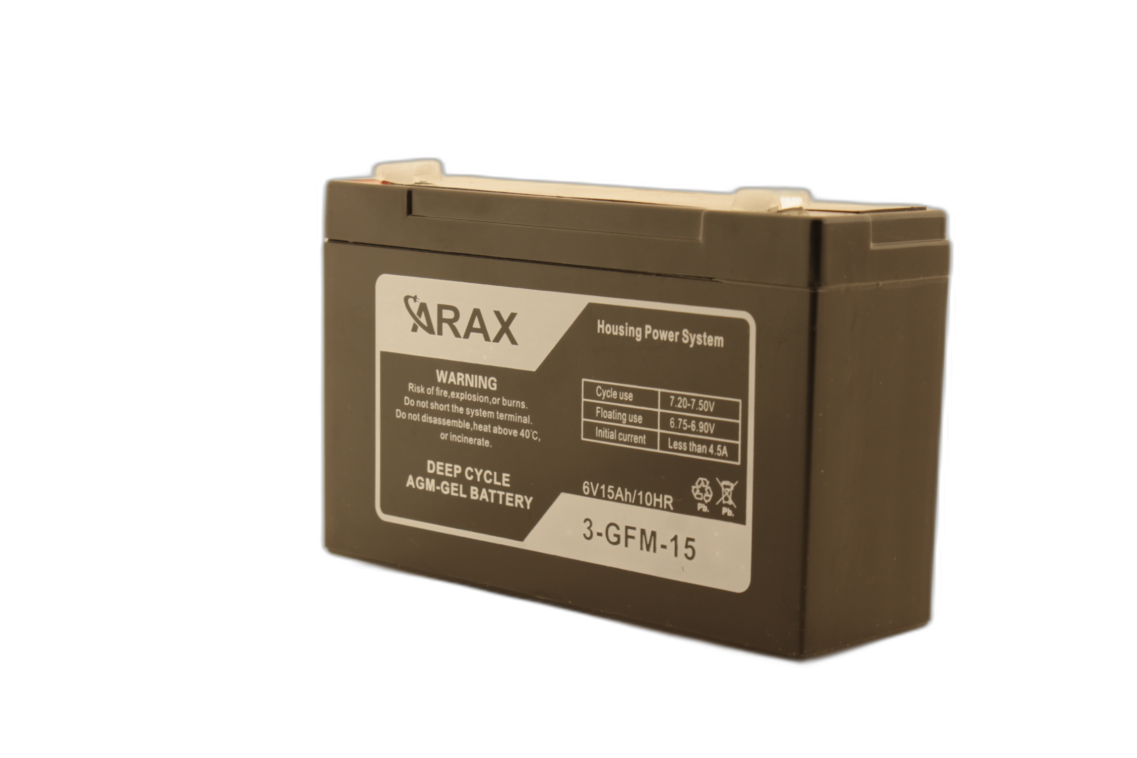 Acumulator ARAX deep cycle 6V 15Ah AGM VRLA GEL 3-GFM-15 - imagine 6
